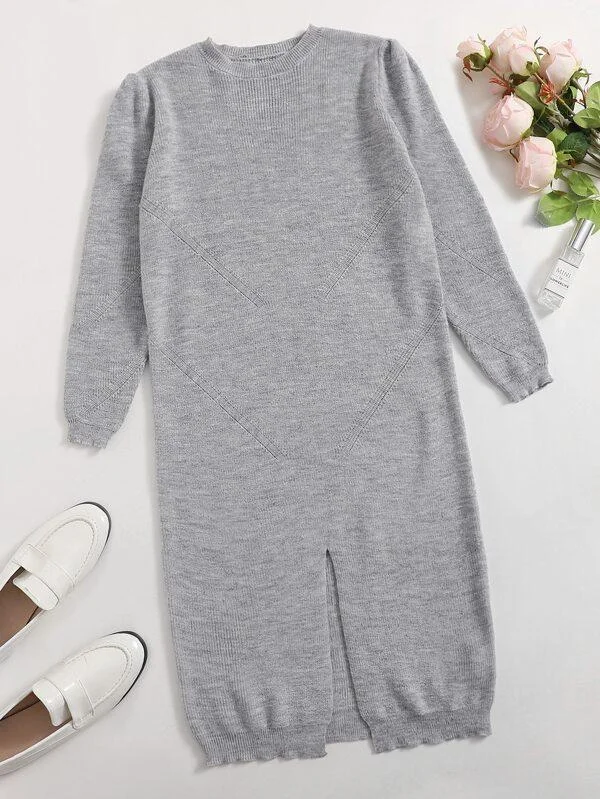 Split Hem Solid Sweater Dress