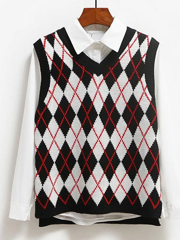 Trendy Women's Check Knitted Vest