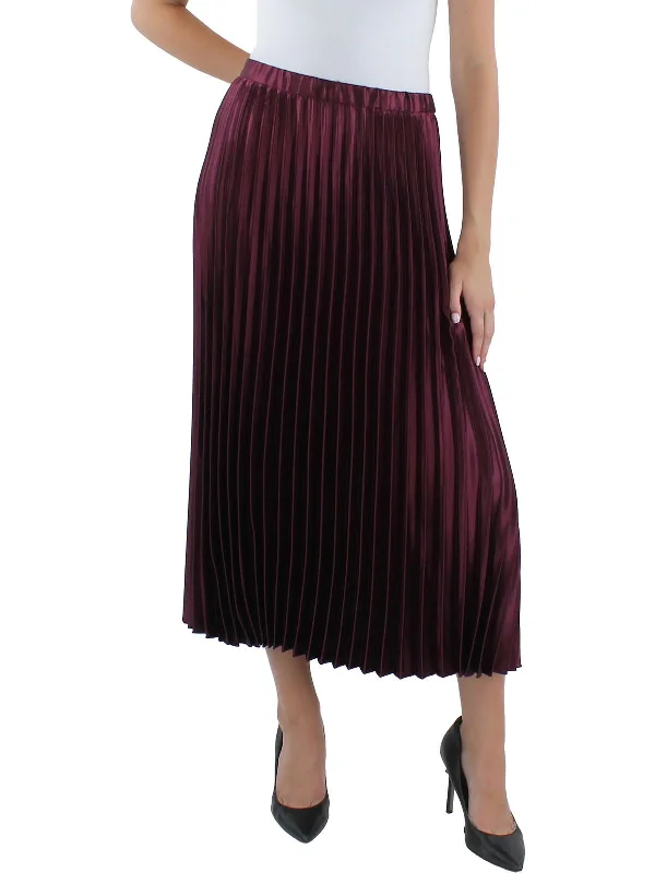 Womens Pleated Pull On Midi Skirt