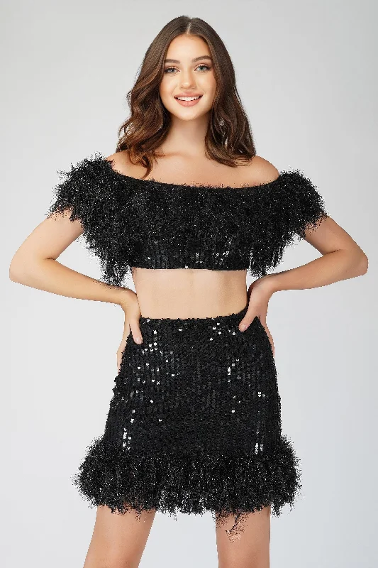 Zuri Sequin Black Feather Skirt