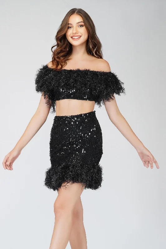 Zuri Sequin Black Feather Skirt