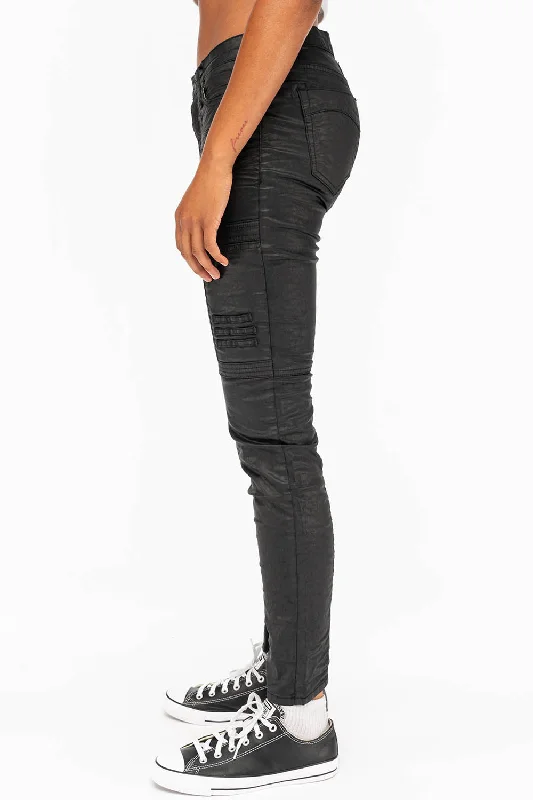 ROBIN'S WOMENS SKINNY MOTO DY FABRIC JEANS IN BLACK