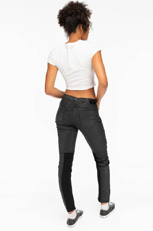 ROBIN'S WOMENS SKINNY MOTO DY FABRIC JEANS IN BLACK