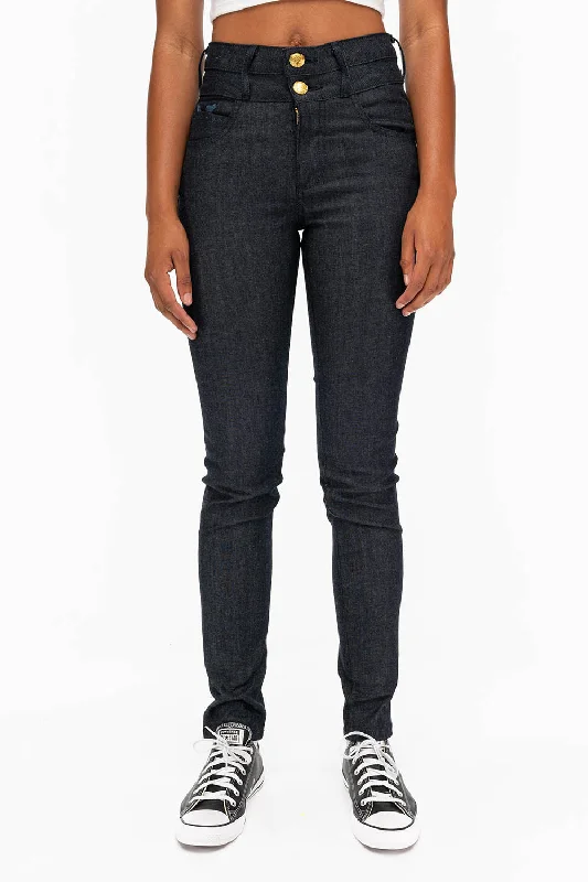 WOMENS DOUBLE WAISTBAND HIGH RISE SKINNY JEANS IN RAW