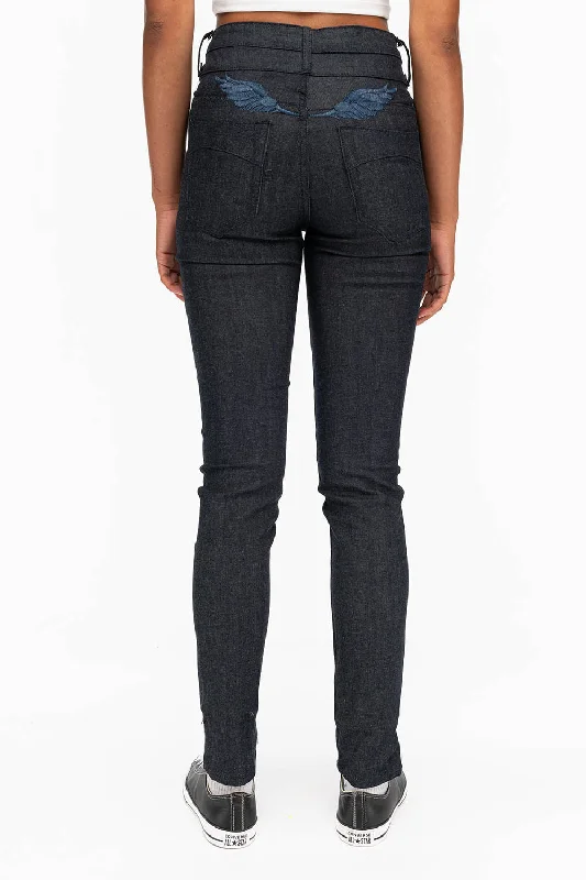 WOMENS DOUBLE WAISTBAND HIGH RISE SKINNY JEANS IN RAW