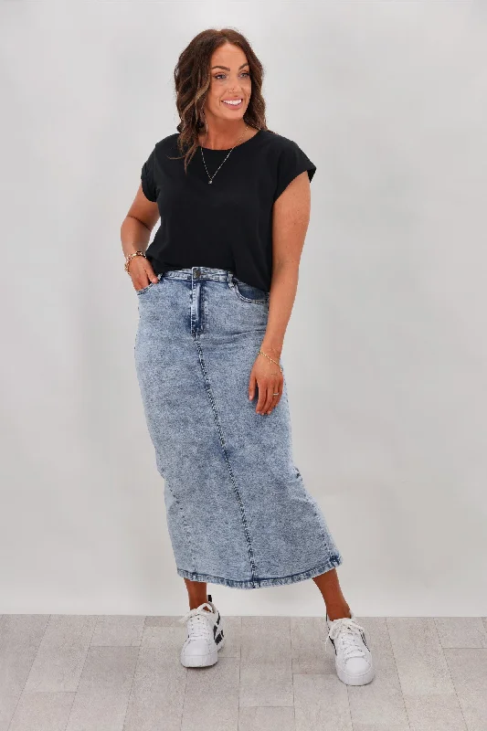 Wakee Erin Denim Skirt Washed Blue