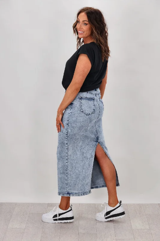 Wakee Erin Denim Skirt Washed Blue