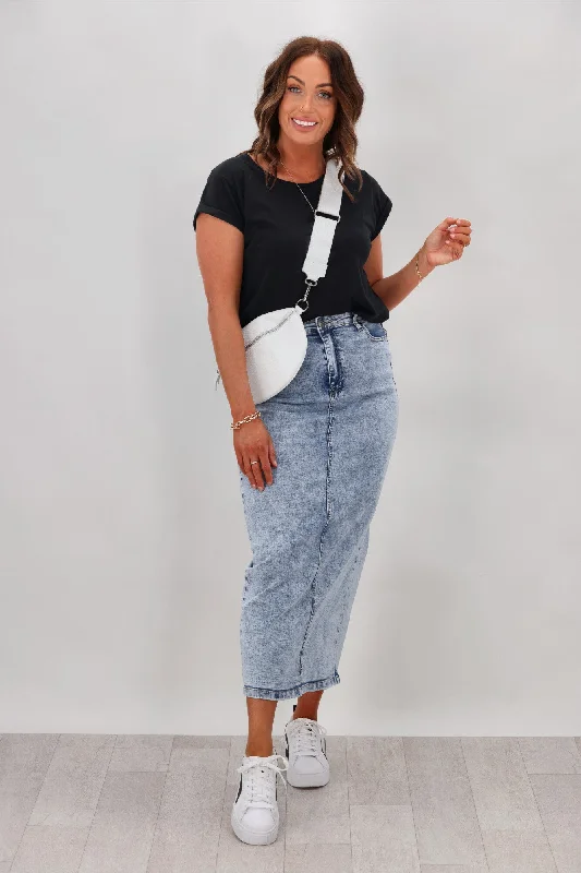 Wakee Erin Denim Skirt Washed Blue