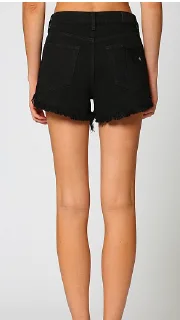 Black Super Soft High Waisted Frayed Jean Shorts