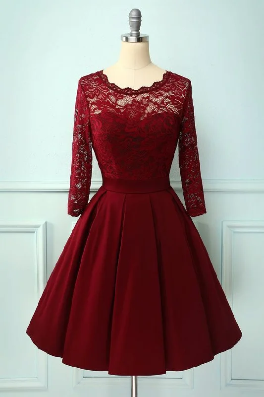 Burgundy V Back Long Sleeves homecoming Dress    cg11403