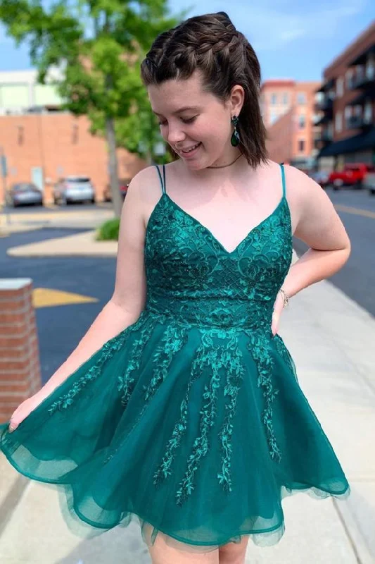 short A-line emerald green homecoming dress party dress   cg11367