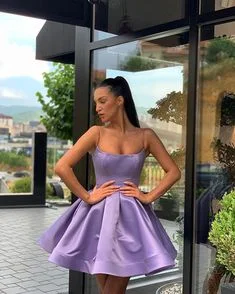 Stylish A Line Spaghetti Straps Purple Short Homecoming Dresses with Ruffles   cg11191