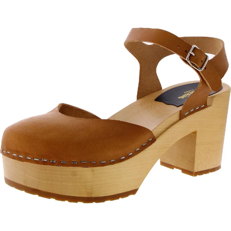 Krillan Womens Leather Ankle Strap Clogs