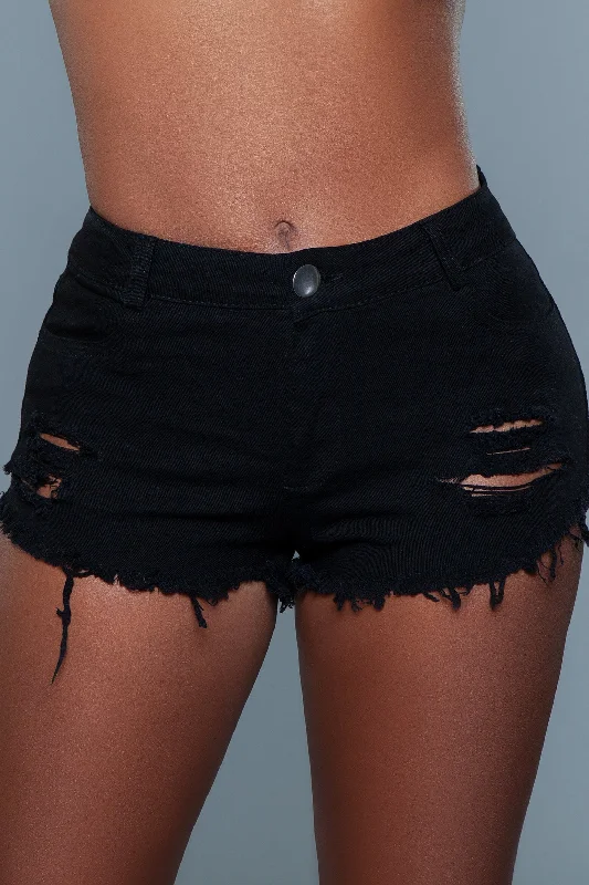 Medium Rise Denim Shorts With Zipper Closure