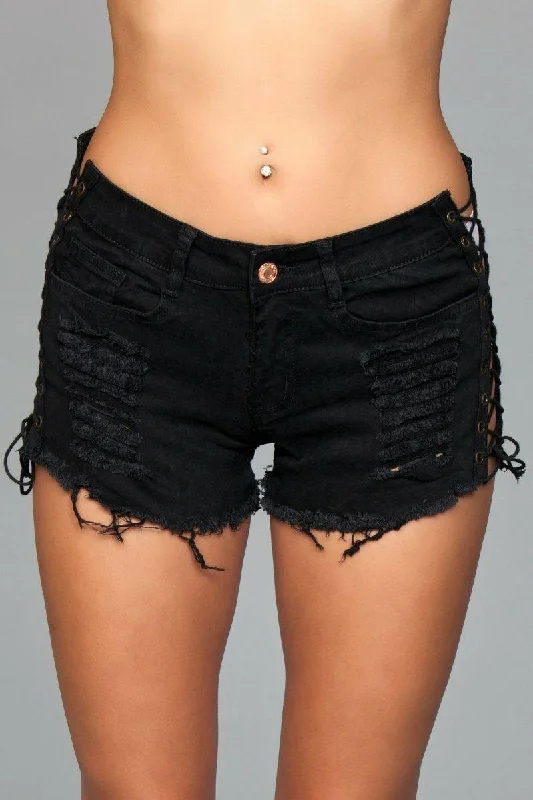 Lace Up Side Denim Shorts