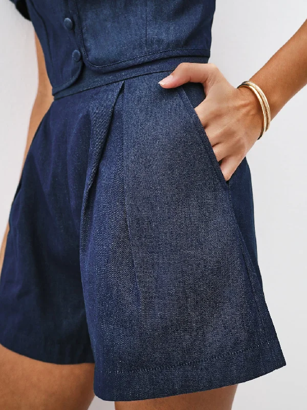 Gallinara High Waist Denim Shorts | Denim Blue