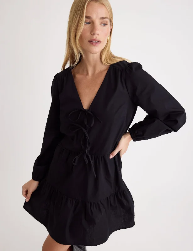 Black Bernadetta Tie Front Mini Dress