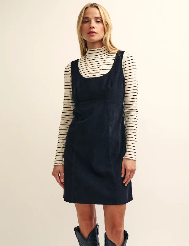 Black Cord Valentina Pinafore Mini Dress