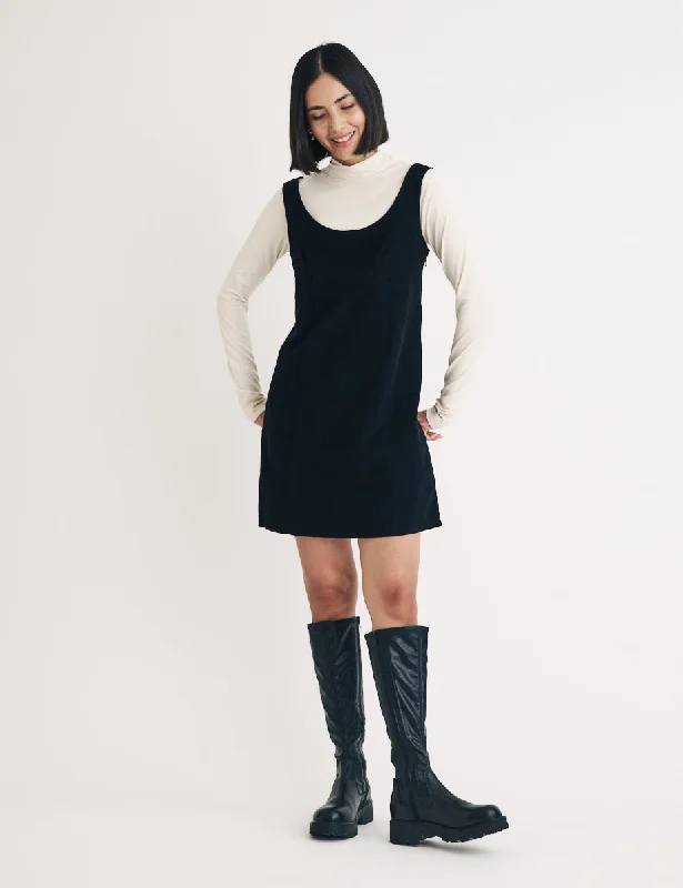 Black Cord Valentina Pinafore Mini Dress