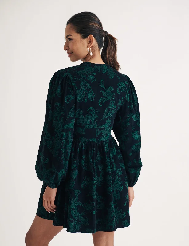 Green Cord Floral Embroidered Starlight Mini Dress