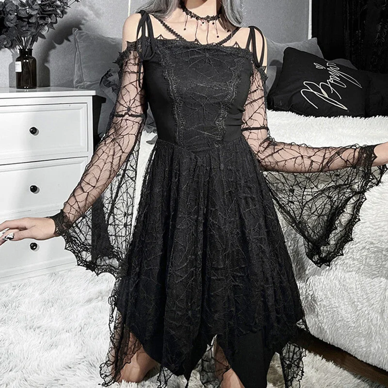 Spider Web Polyester Gothic Mini Dress