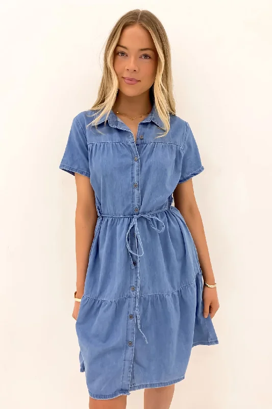 Tobi Denim Mini Dress Mid Blue