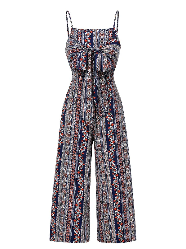 1930s Spaghetti Strap Bohemian Tie-Front Jumpsuit