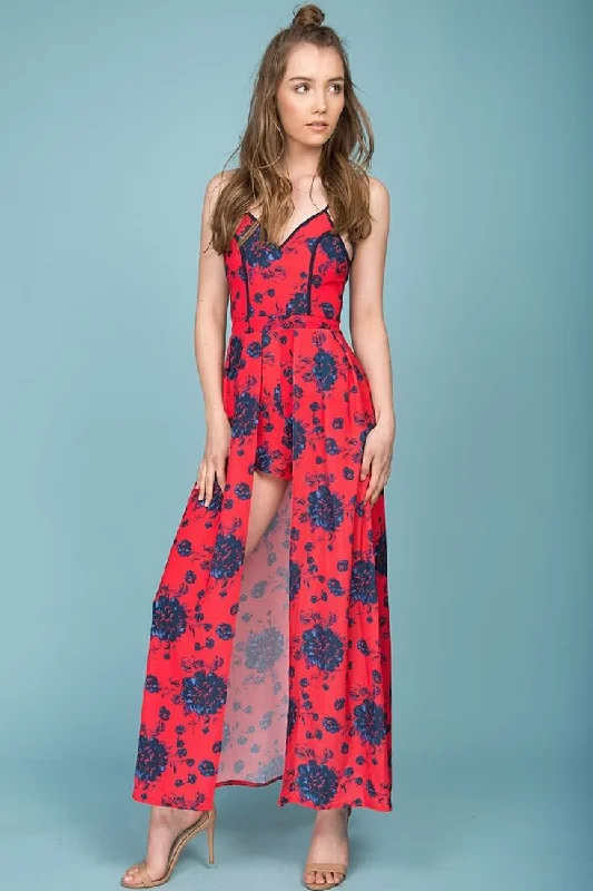 Annika Floral Maxi Romper Red