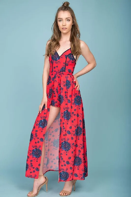 Annika Floral Maxi Romper Red