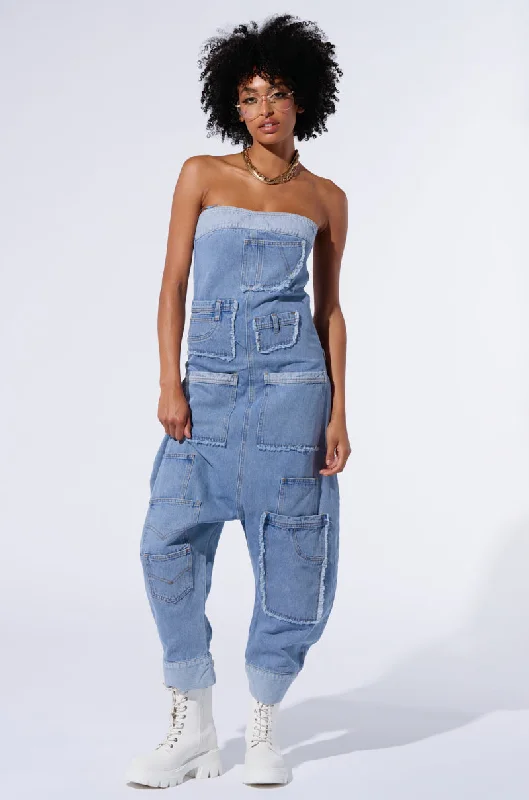 KAI DENIM DROP CROTCH JUMPSUIT