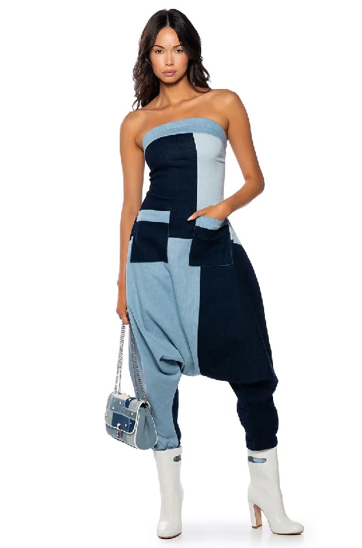 REINA PATCHWORK DENIM JUMPSUIT