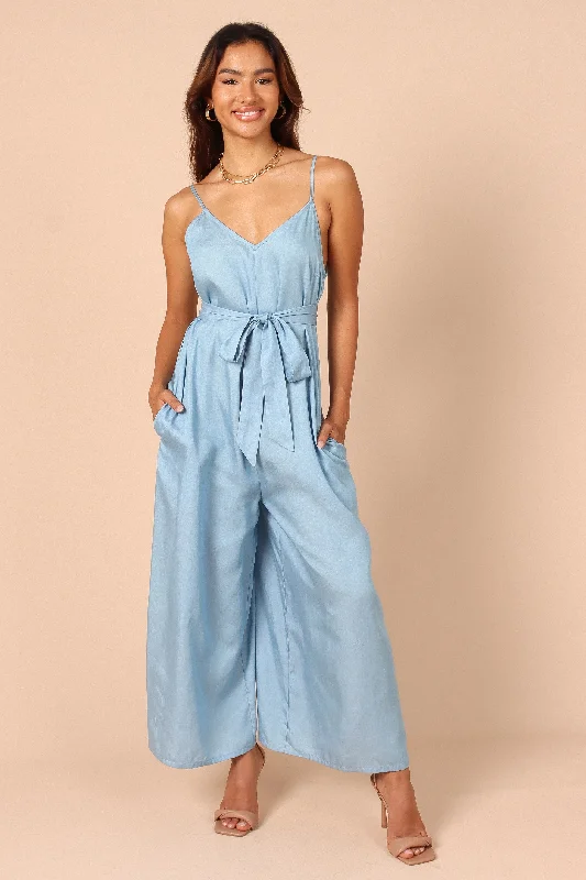 Suri Wide Leg Jumpsuit - Blue Chambray