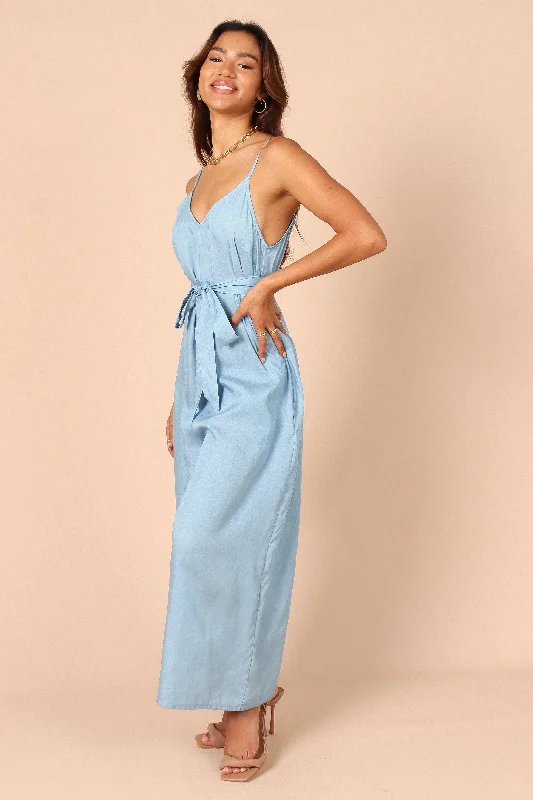 Suri Wide Leg Jumpsuit - Blue Chambray