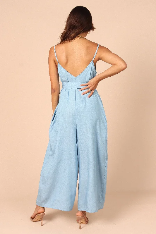 Suri Wide Leg Jumpsuit - Blue Chambray