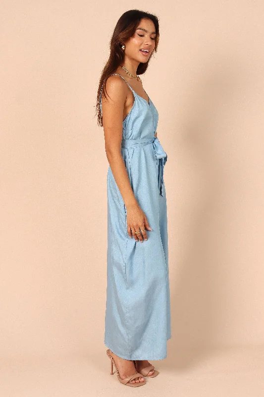 Suri Wide Leg Jumpsuit - Blue Chambray