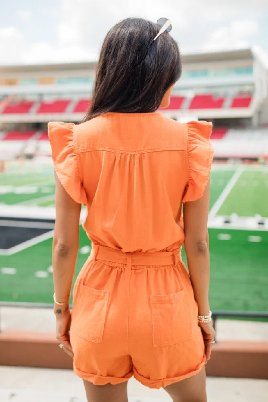 True Traditions Orange Ruffle Sleeve Romper