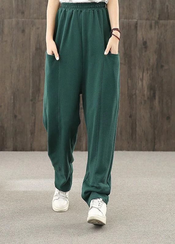 2024 autumn big pocket elastic waist green casual pants