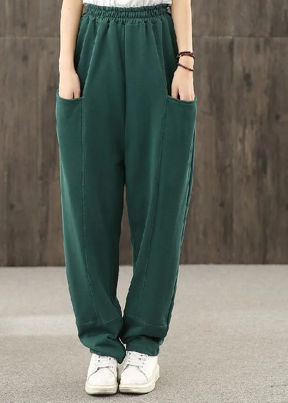 2024 autumn big pocket elastic waist green casual pants