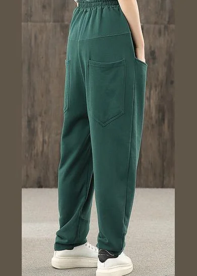 2024 autumn big pocket elastic waist green casual pants