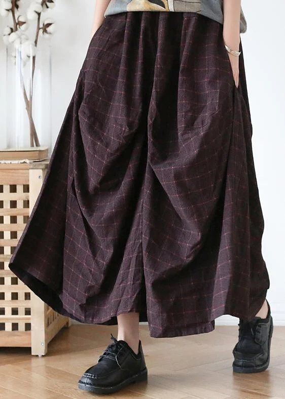 20242024 Fall  retro mid-length loose black plaid A-line irregular wide-leg pants