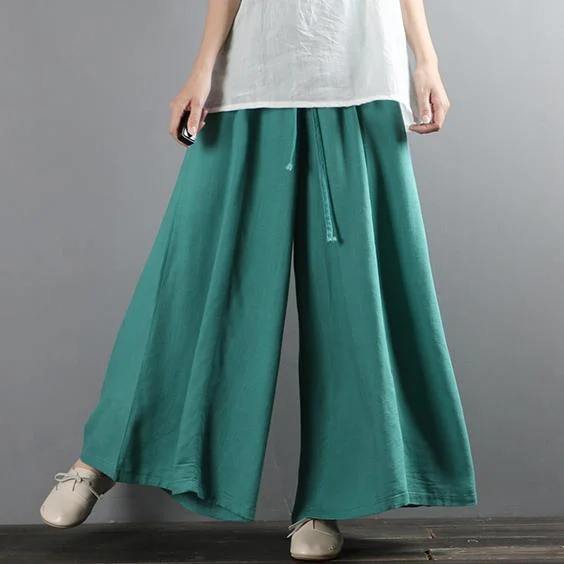 blue wide leg pants cotton linen casual long pants