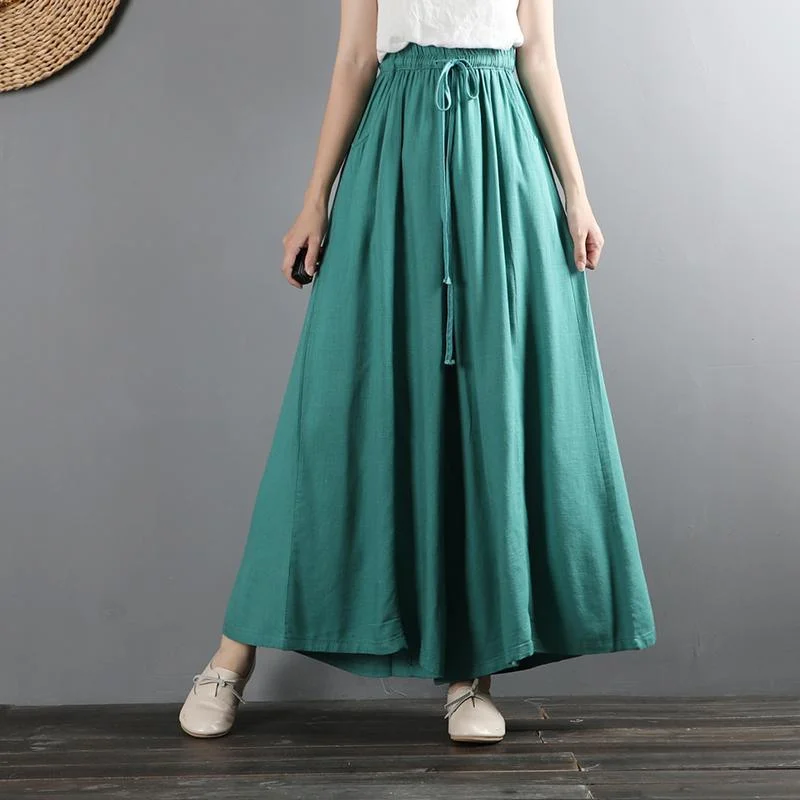 blue wide leg pants cotton linen casual long pants