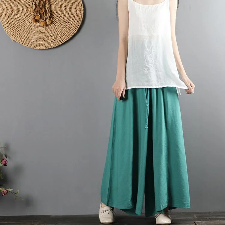 blue wide leg pants cotton linen casual long pants