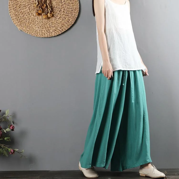 blue wide leg pants cotton linen casual long pants