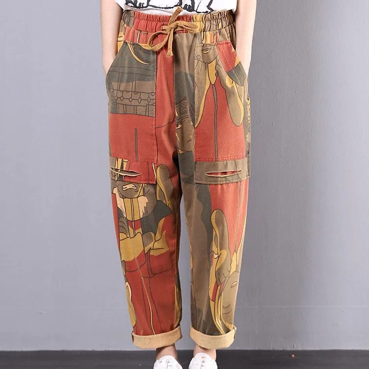 Cartoon print fall plus size cotton crop pants women casual casual pants