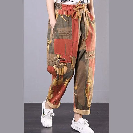 Cartoon print fall plus size cotton crop pants women casual casual pants