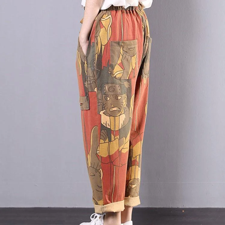 Cartoon print fall plus size cotton crop pants women casual casual pants