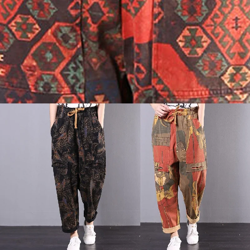 Cartoon print fall plus size cotton crop pants women casual casual pants