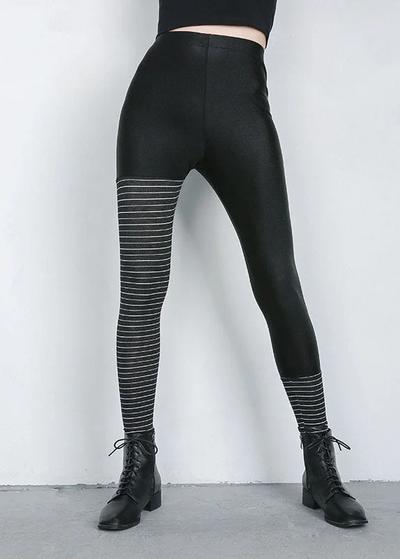 Casual black Striped Patchwork Pants Spring