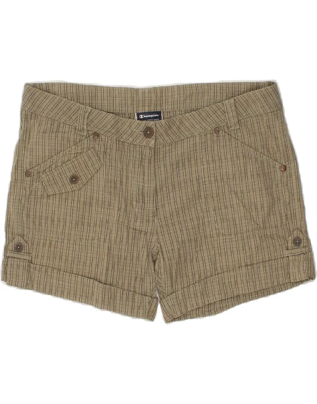 CHAMPION Womens Hot Pants Medium W32 Beige Check Cotton